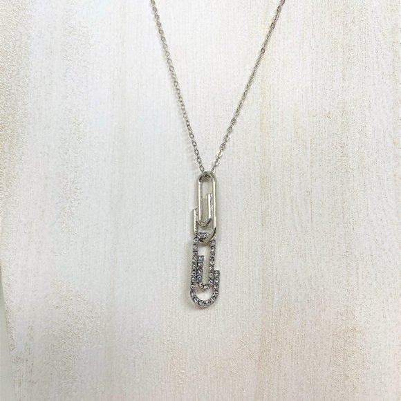 Silver Adjustable 18"-20" Swarovski Crystal Unique Double Paper Clip Necklace - Picture 1 of 5
